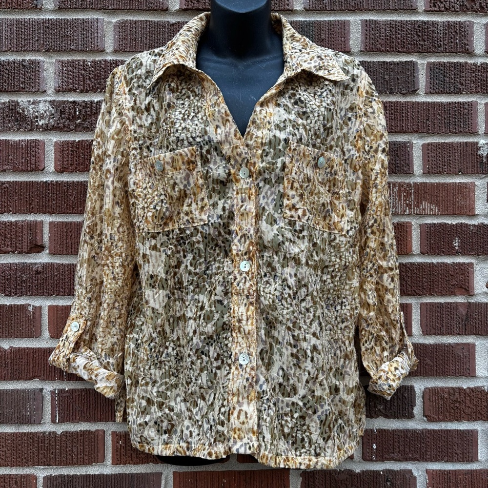 Ruby Rd Women’s Blouse Size 10 Button Up Semi Sheer Long Sleeves Shimmer
